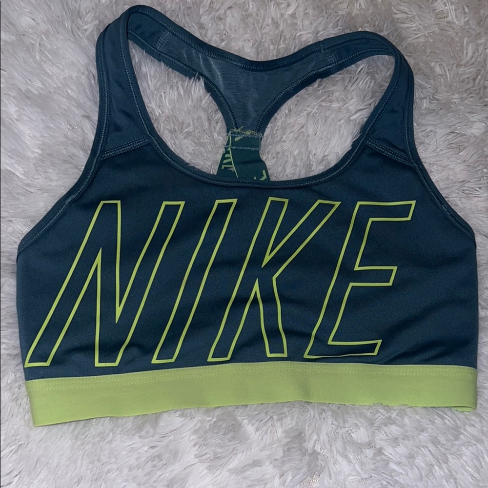 Nike Blue and Green Sports Bra with Racerback Design